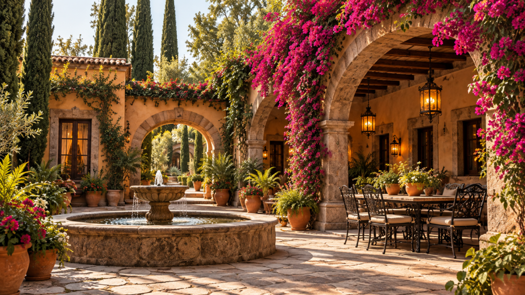 Sunlit Mexican Hacienda Courtyard